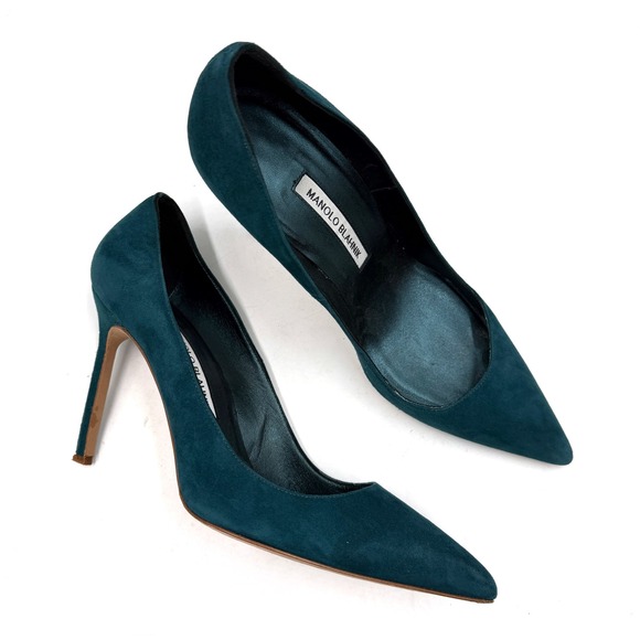 Manolo Blahnik Shoes - Manolo Blahnik BB Suede Pumps Teal Pointed Stiletto Heels Slip On Sz 39.5 / 9.5
